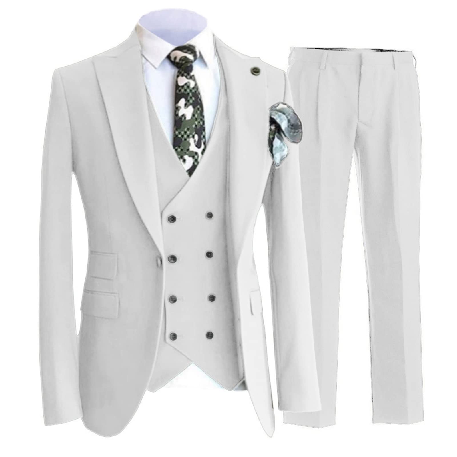 Costume Homme Slim 3 Pièces (2026) - Veste, Gilet Et Pantalon - Pour Affaires, Mariage, Fête - Taille XXL - Mélange Coton Décontracté
