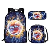 CLOHOMIN Mochila e lancheira para crianças, meninos, meninas, escola primária, lancheira e estojo de lápis, conjunto de 3, Lightning Basketball