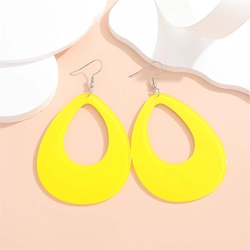 Miniatura 5 de Aretes ovalados de neón para mujer, únicos, retro, acrílicos, ligeros, de los años 70, 80, 90, lágrima, huecos, colgantes, aretes de gota de los