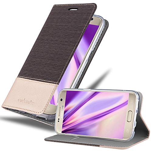 Image of cadorabo Book Case works with Samsung Galaxy S7 in ANTHRACITE GOLD - with Magnetic Closure, Stand Function and Card Slot - Wallet Etui Cover Pouch PU Leather Flip