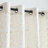 Taisier Home Gold Foil Print Linen Textured Curtains - Geometric Dots Pattern Design for Nursery, Toy Room - Thermal Insulated Window Treatment, 2 Panels, 45' L, Off White and Gold