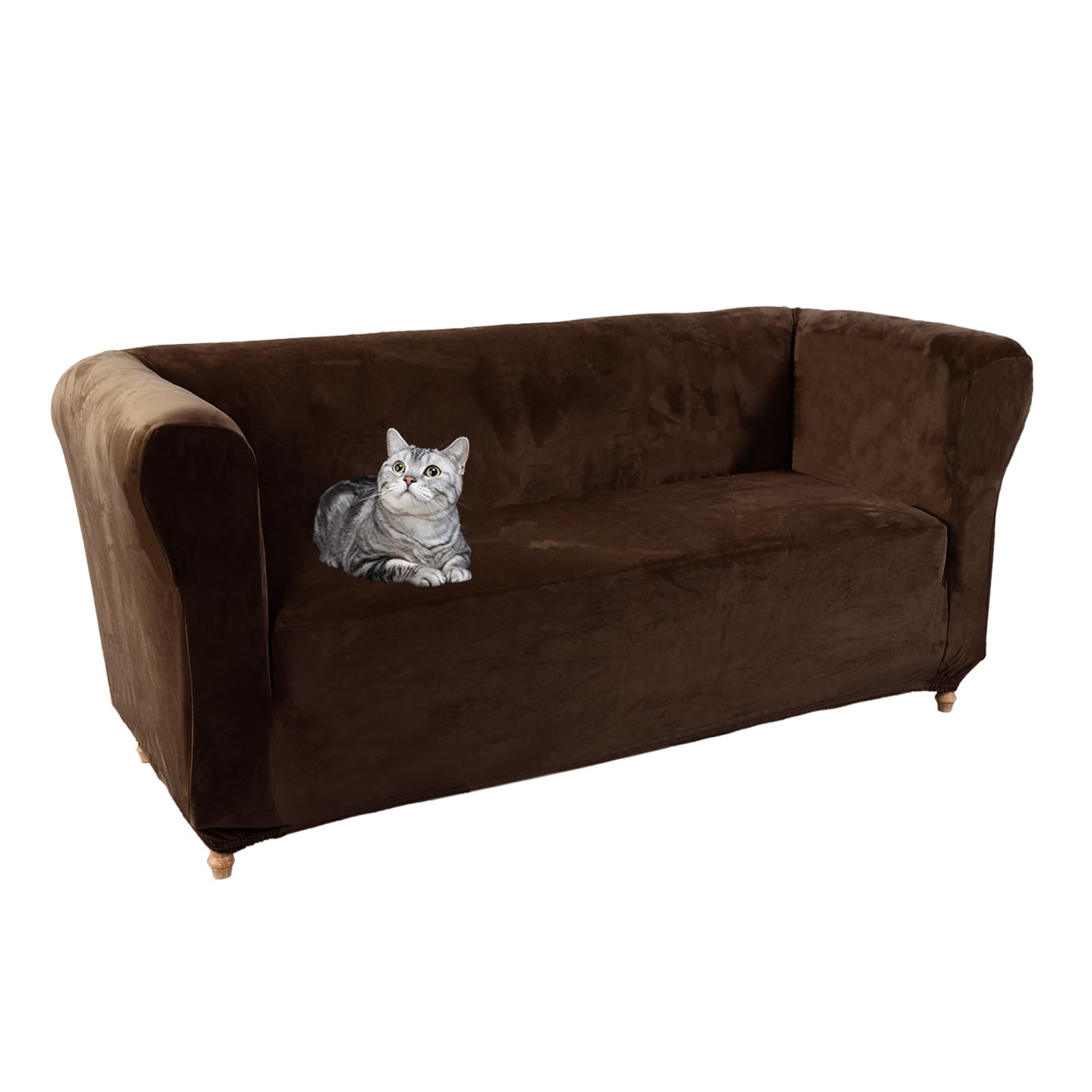 Housse de canapé 2 places extensible lavable marron café avec housse de coussin pour meuble
