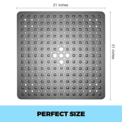 Yinenn Shower Mat Square Bathroom Mats 21 X 21 Inches With Suction Cups And Drain Holes, Non Slip And Washable For Showers (Clear Gray) #TOP3