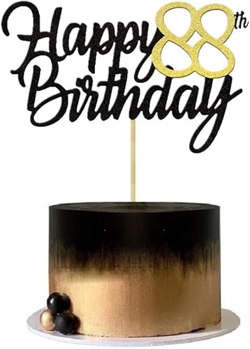 Miniatura 3 de Decoración para tartas de cumpleaños 88 con purpurina para 88 aniversario, decoración de cumpleaños de 88 años, decoraciones doradas para tartas de