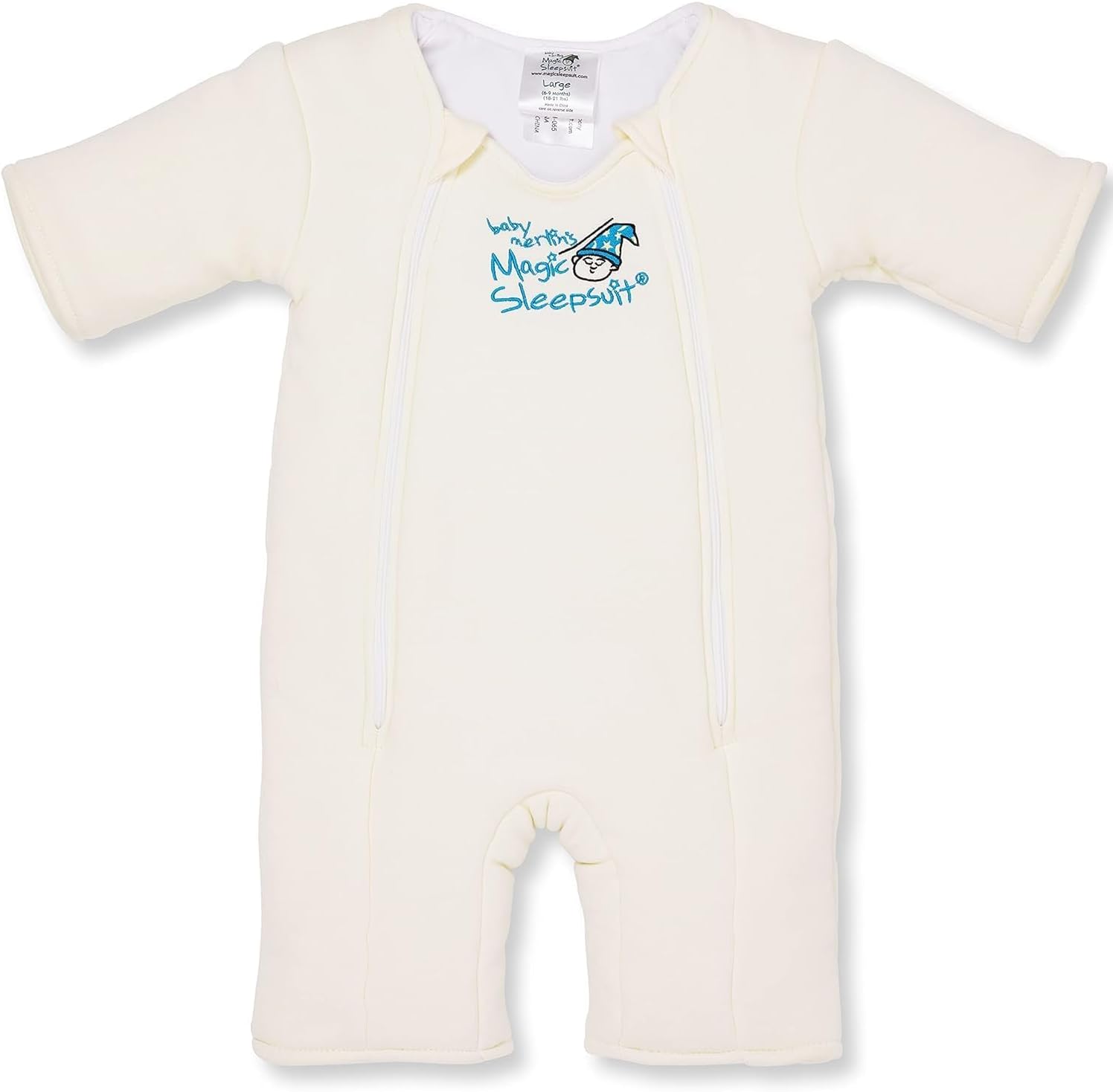 Magic Sleepsuit Baby Merlin's Bamboo/Cotton Baby Swaddle Transition Product - Soft and Cozy Design, Double Zipper for Easy Diaper Changes, Promotes Safe Sleep, 3-6 Months - Cream - Large 12-18lbs