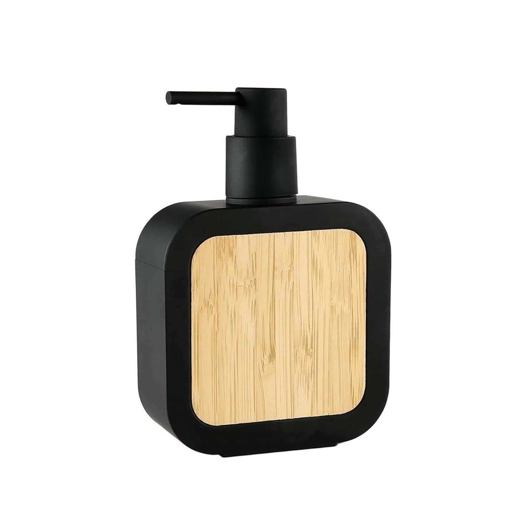 Hand Modern Black Bathroom 14OZ Liquid Soap Dispenser Refillable Plastic and Bamboo Dish for Bathroom