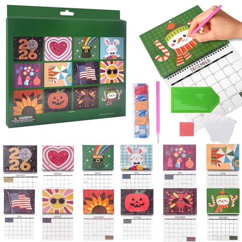 Kit de calendário de arte de diamantes 2026, 2026, calendário de parede, kit de pintura de diamantes, design completo de 12 meses, design elegante de diamantes de imitação, para casa, escritórios