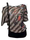 eVogues Women's Designer Print Off Shoulder Top Taupe - 2X