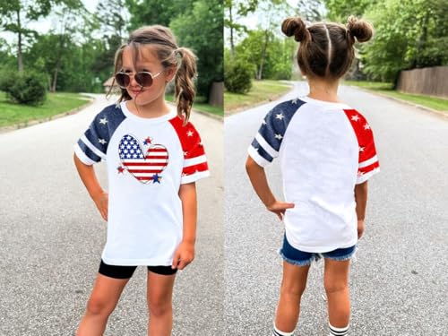 Image of Girls 4th of July Shirt Kids USA Shirts American Flag Tshirt Girls Boys Patriotic T Shirt Independence Day Tee Tops