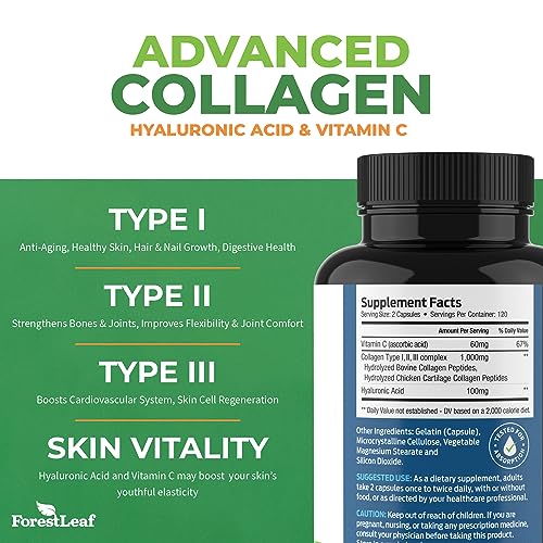 ForestLeaf Multi Collagen Pills - Collagen Men & Collagen Women - Hydrolyzed Collagen Supplements with Vitamin C & Hyaluronic Acid - Collagen Capsules for Hair, Skin & Nails (240 Peptide Capsules) - Image 3