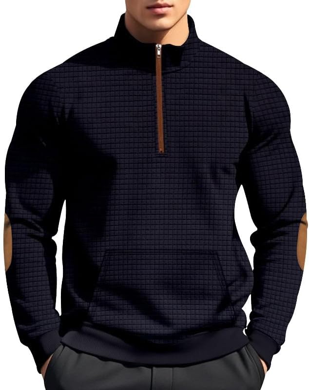 Men's Waffle Sweatshirt - Autumn Winter Quarter Zip Loose Fit Pullover for Vacation Daily Life - Image 2