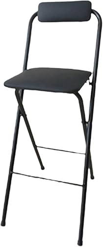 Taburete de bar plegable con respaldo, estilo moderno/minimalista, negro/blanco, asiento de piel sintética, 3 opciones de altura: 25.5/27.5/29.5