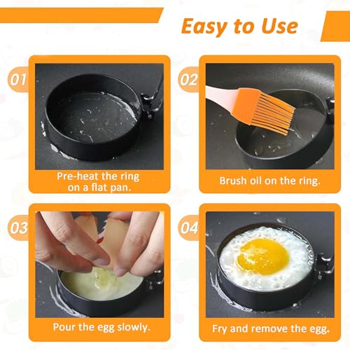 4 Pcs DelloidMaz Nonstick Stainless Steel Egg Rings of Different Shapes with 1 Oil Brush & 1 Egg Separator, Egg Molds Great for Frying and Shaping of Muffins, Pancakes, Sandwiches (4 shapes) by DelloidMaz - Used condition - Image 5