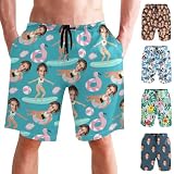 Custom Mens Swim Trunks with Face, Personalized Face Beach Shorts, Customized Wife Girlfriend Pet Photos Swim Shorts Gifts for Boyfriend Mens Beach Wear Summer Team