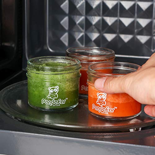 Pandaear (12 Pack) Glass Baby Food Storage Jars | 4 Oz Reusable Small Containers Freezer Storage With Airtight Lids Leak Proof | Microwave & Dishwasher Safe | Infants Kids Babies #TOP4