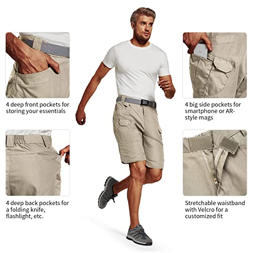 URBEST Tactical Shorts for Men Waterproof Breathable Quick Dry Hiking Fishing Cargo Shorts with Multi Pockets Khaki M