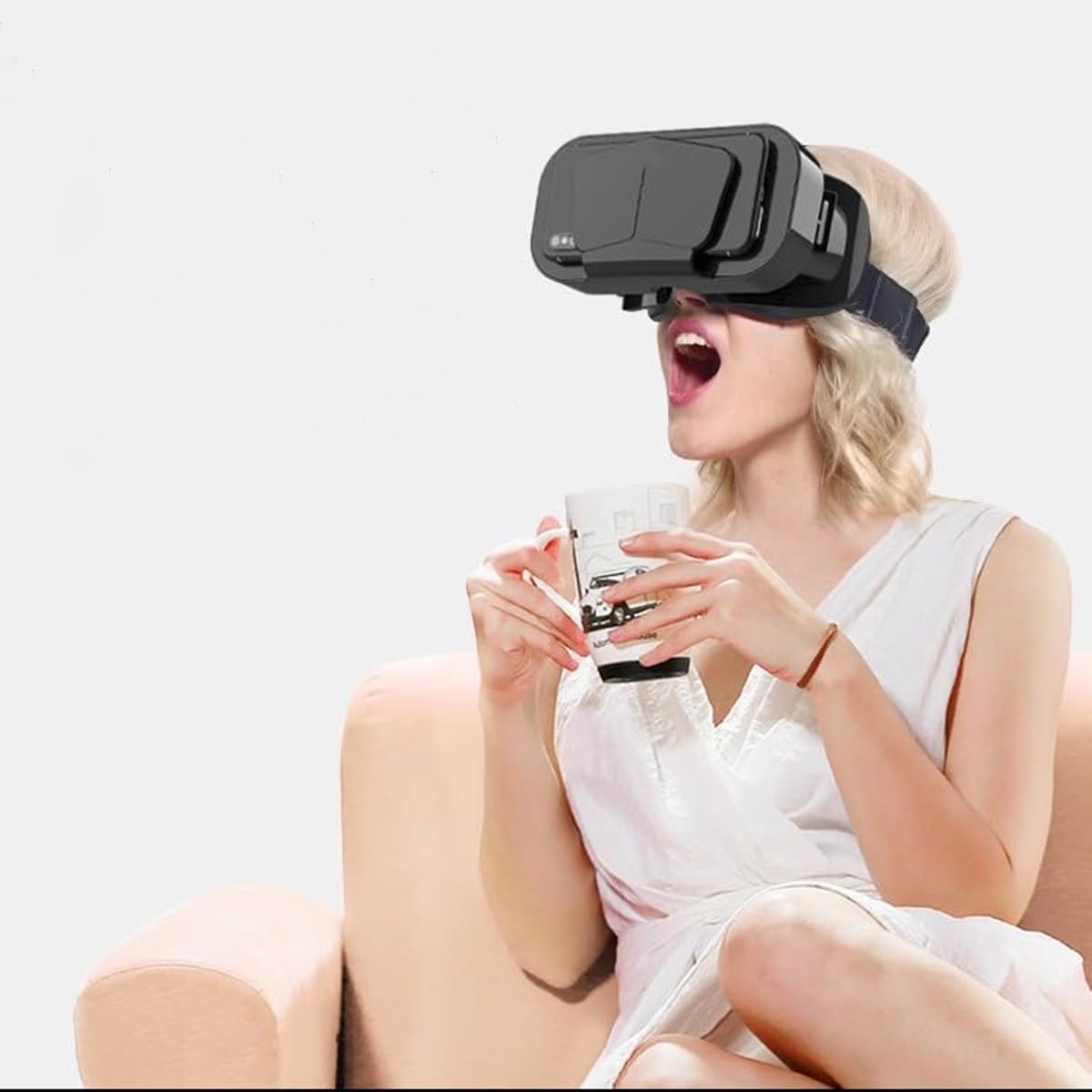 Lunettes VR 3D avec écouteurs 360°, grand écran, lumière bleue, distance pupillaire réglable