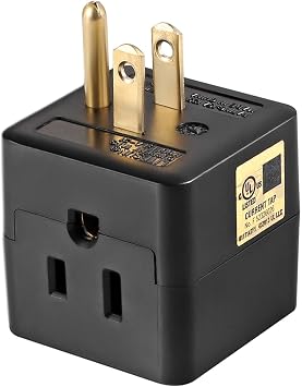 3 Outlet Wall Adapter Cube Tap, UL Listed 3 Prong Grounded Plug Extender,125v, 1875W - 3 Way Multi Outlet Wall Plug,Power Outlet Splitter 1 Pack