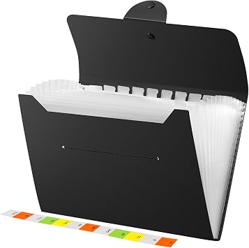 Diboniur File Organiser A4 Folder, 13 Pockets Document Organiser, Accordion File Organiser, Folders for Paperwork A4 for School, Office, and Home Black