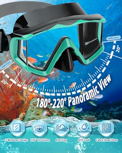 Equipo de snorkel para adultos, set de snorkel con máscara panorámica de 3 ventanas HD vista amplia miniatura 2