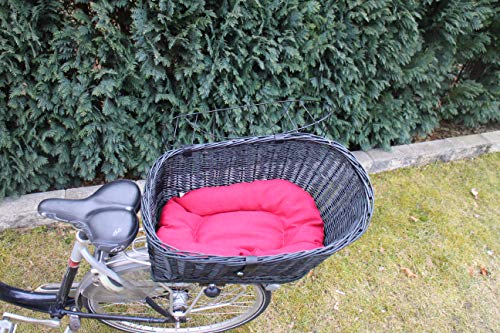Hundefahrradkorb für Gepäckträger aus Weide mit Metallgitter und Kissen Schwarz XL oder XXL Gepäckträgerkorb Weidenkorb Hundekorb Tierkorb (XXL ohne Kissen)