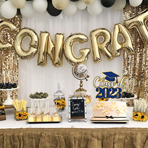 Class Of 2023 Graduation Cake Topper Gold Blue Glitter Grad 2023 Party Supplies Congrats Grad Cake Decorations Congratulations #TOP3
