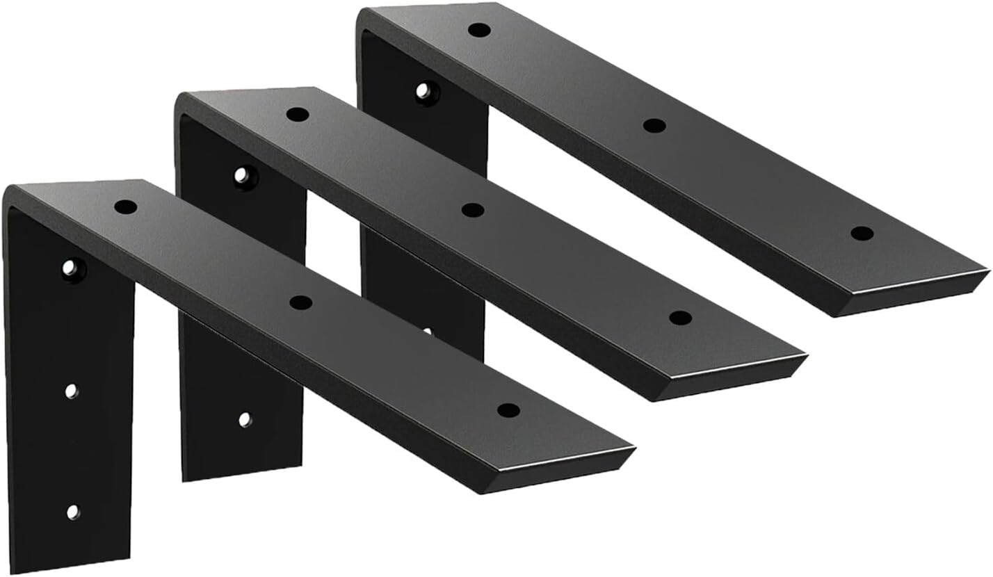 Winker Countertop Support Bracket 4 Pack Heavy Duty 3/8" Thick Hidden L Shelf Bracket 12" x 6" x 2.5" Metal Corbels for Quartz/Granite/Wood/Concrete/Laminate Countertops, Black