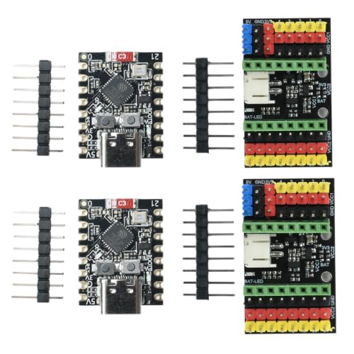 Image of ESP32-C3 Super Mini Development Board 2PCS + 2PCS Expansion Board, WiFi Bluetooth Board with External Antenna, Esp32 C3 Esp32-c3 Super Mini 4MB Wi-Fi B-luetooth Development Board