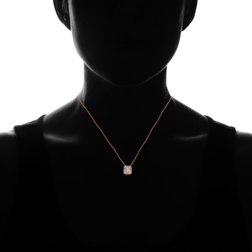 Hoops & Loops Sterling Silver Cubic Zirconia Baguette and Round Cut Square Necklace - Image 4