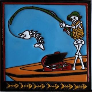 6x6 Gone Fishing. Day-of-The-Dead Clay Tile