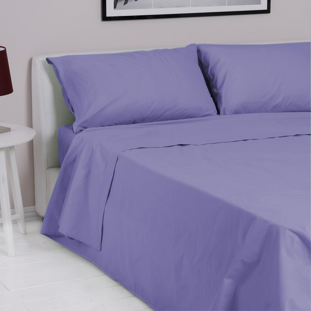 LARA MORADA - Set Completo Lenzuola Una Piazza E Mezza, Misura Francese, 100% Cotone, Made in Italy, Tinta Unita, per Letto 1 Piazza E Mezza 140x200cm, Lilla