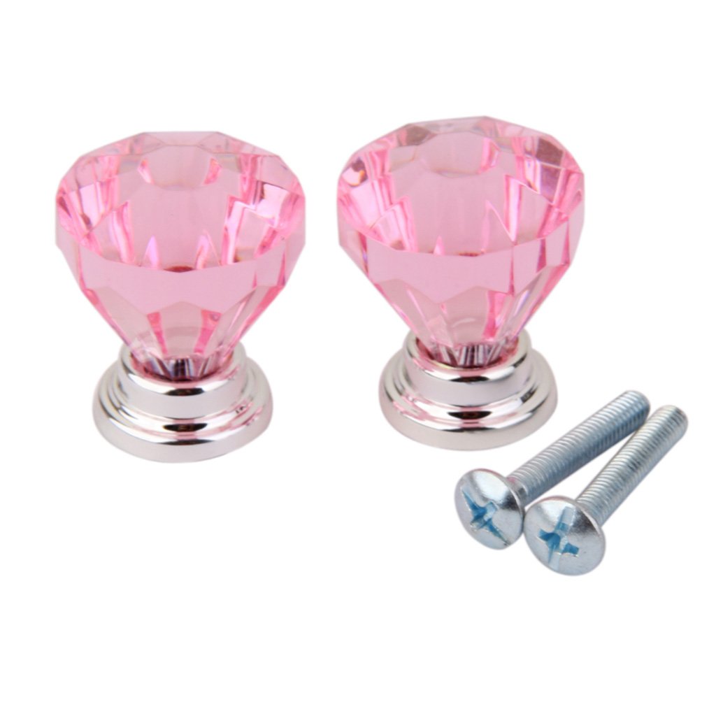 Pleayietoopiatiey 2Pcs Crystal Rhinestone Glass Cabinet Drawer Wardrobe Pull Handle Knobs Pink