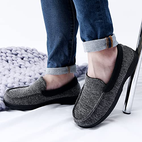 Dl Mens-Moccasin-House-Slippers-Memory-Foam Indoor, Men's Cozy Soft Home Bedroom Slippers Closed Back, Comfy Breathable Knitted Cotton-Blend Man House Shoes Non-Slip #TOP1