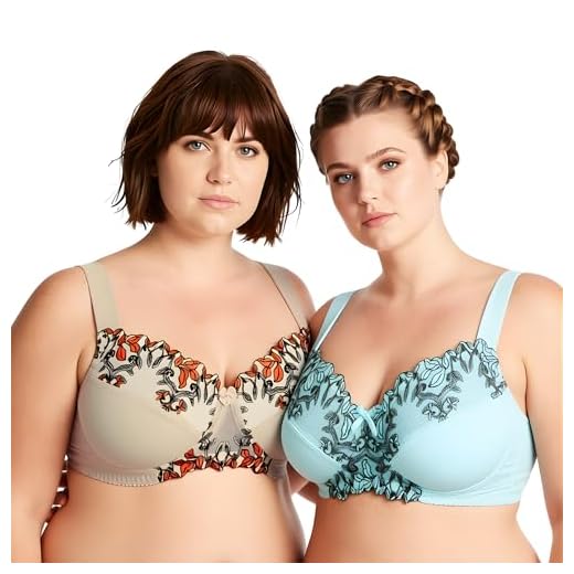 Curve Muse Damen Übergröße Minimizer Kabellos Ungefütterter BH mit Stickspitze - 2er Pack-Nude, hellblau-110G