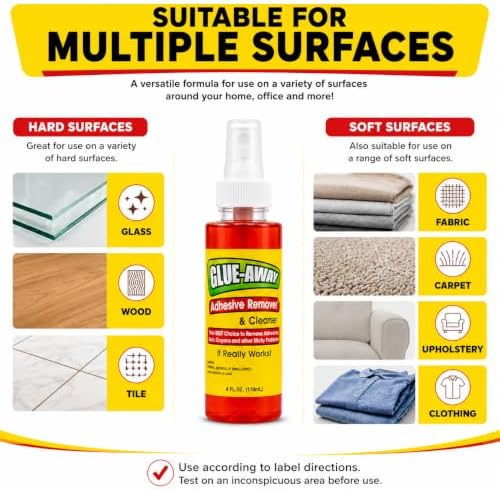 La's Totally Awesome Glue Away Adhesive Remover & Cleaner Spray, Adhesive, Sticker & Glue Remover, Removes Labels Residue, Tape Residue, Gum, Crayon, Wax & Tree Sap, Multi-Surface, 4 Fl Oz (Pack of 3) - 2