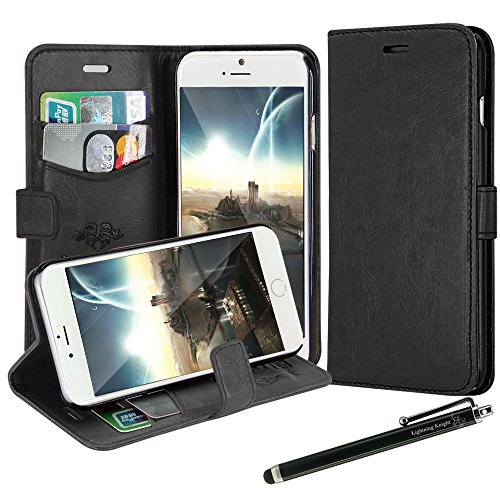 iPhone 6 Case, LK [Kickstand Feature] iPhone 6 4.7 inch Wallet PU Leather Case Flip Cover Case Built-in Card Slots & Stand + Stylus Pen (Black)