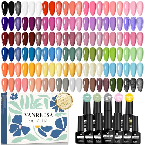 VANREESA 50PCS Kit Semipermanente Unghie, 45 Colori Smalto Semipermanente Unghie