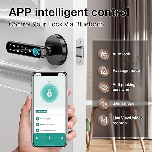 Fingerprint Door Lock- Smart Door knob,biometric Door Lock，with passcode keypad keyless Entry Door Handle，for Bedroom Home Hotel Office Apartment (Black with APP) by OFFTV - Image 3