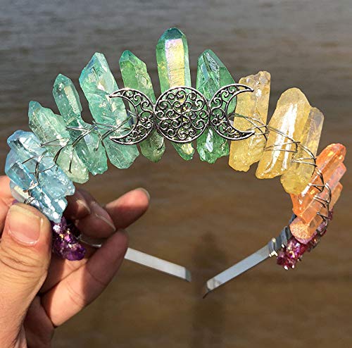 Miniatura 4 de Diadema bohemia con corona de cristal, cuarzo natural, tiara de diamantes de imitación para mujeres y niñas, para cosplay wiccano, boda, fiestas,