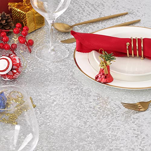 Image of B-COOL Silver Sequin Tablecloth Christmas 50x80 Inch Glamorous Halloween Table Cloth for Thanksgiving Day Wedding Party Curtain Birthday New Year and Other Events Decor