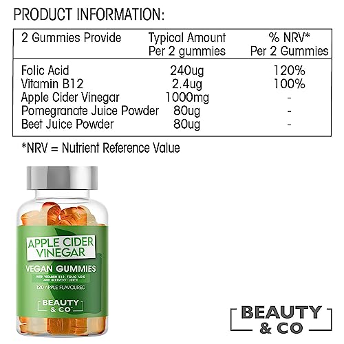 Apple Cider Vinegar with The Mother 1000mg 120 Gummies with Vitamin B12 & Folic Acid by Beauty & Co - Image 6