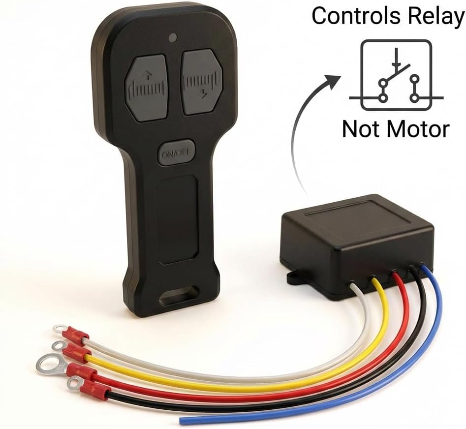 QWORK 12V Car Wireless Winch Electric Remote Control, 2 Pack Universal Mini 5 Wire Control Winch with Dual Manual Matching Transmitter Kit for Truck, ATV and SUV Winch Wireless System