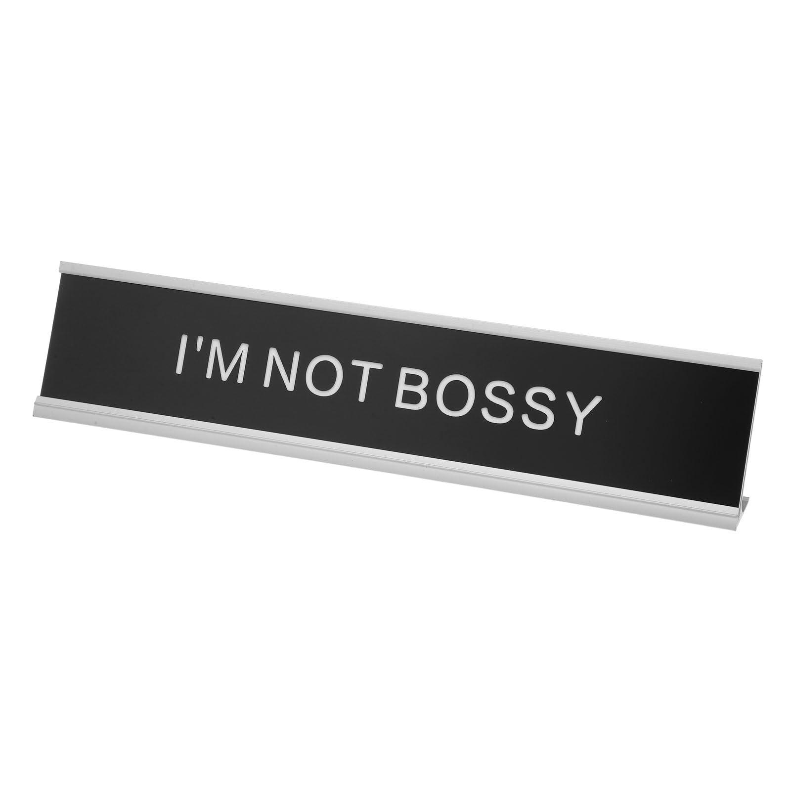 PATIKIL I'M NOT BOSSY Desk Name Plate, Aluminum Desk Plaque Funny Nameplate Sign for Office Coworker Prank Gifts Desk Decor, Silver/White on Black โ image 1