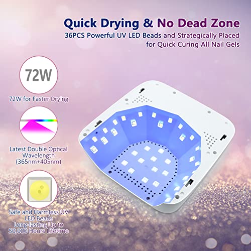 Xttnbm Uv Led Nail Lamp: 72W Professional Nail Dryer With 36 Uv/Led Beads, 4 Timers, Auto Sensor, Digital Reverse, Portable Gel Nail Polish Curing Light Lamp For Salon Home Nail Art (Silver-White) #TOP1
