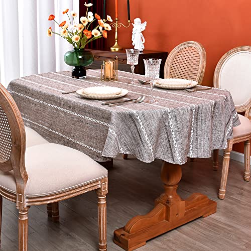 Monibana Rustic Oval Cotton Linen Tablecloths Embroidered Farmhouse Spring Table Cloths, Kitchen Dining Room Party Tablecloth Table Cover For Oval Tables, 54 X 72 Inches, Brown #TOP1