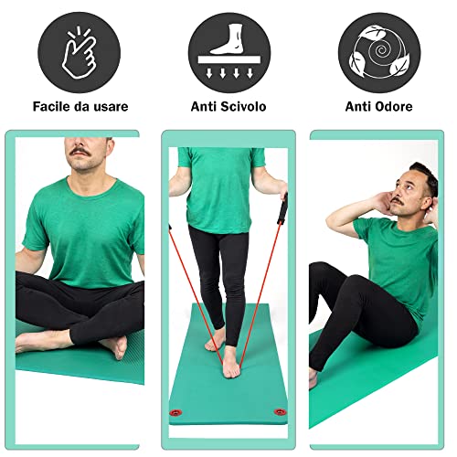 Gima - Schaumstoffmatte, Matte mit 2 Ringen, für Pilates, freie Körperübungen, Gymnastik und Yoga, Abmessungen 180 x 60 x 1,6 cm, Farbe Grün.
