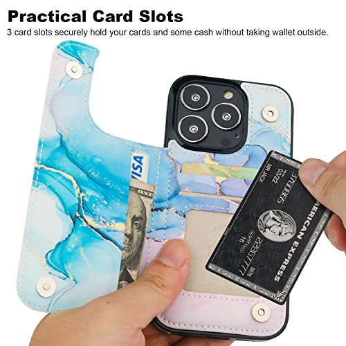 Image of HAOPINSH for iPhone 13 Pro Case Wallet with Card Holder, Pink Blue Marble Pattern Back Flip Folio PU Leather Kickstand Card Slots Case for Women Girls, Double Magnetic Clasp Shockproof Cover 6.1 inch