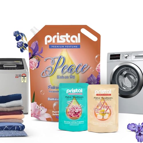 Image of Pristal 2-in-1 Laundry Care Combo - 1L Peace Fabric Conditioner & 1L Softening Liquid Detergent | Tough on Stains, Fabric Softener, 3D Long-Lasting Fragrance, Eco-Friendly, Singapore Formulated