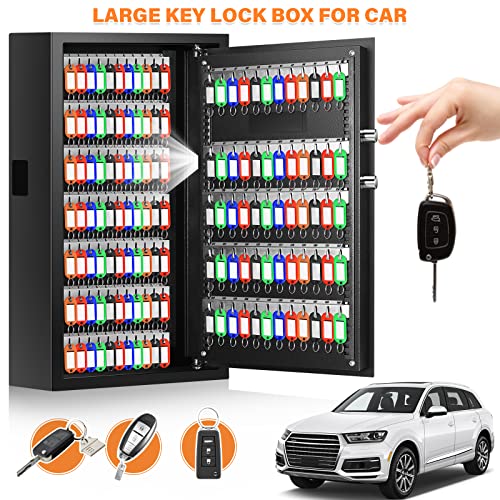 144 Keys Fireproof Key Cabinet, Anti-Theft Heavy Duty Key Lock Box With Key Tags, Adjustable Key Organizer Wall Safe With Combination Lock For Car Office House Garage Rental Business #TOP4