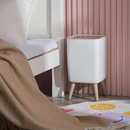 Uralfa Bathroom Trash Cans With Lids, 1.8 Gallon Modern Office Trash Can For Near Desk, Kitchen Garbage Can Small Garbage Bin, Nordic Waste Bin With Button Waste Basket For Bedroom, Living Room, White #TOP3